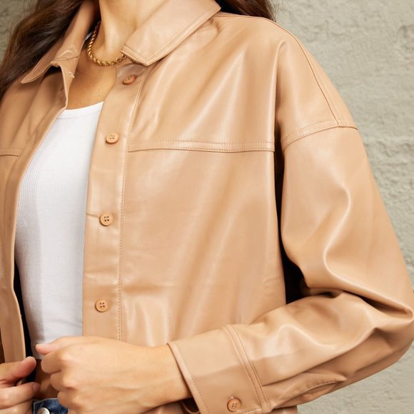 e.Luna Vegan Leather Button Down Shirt - Picture 5 of 5